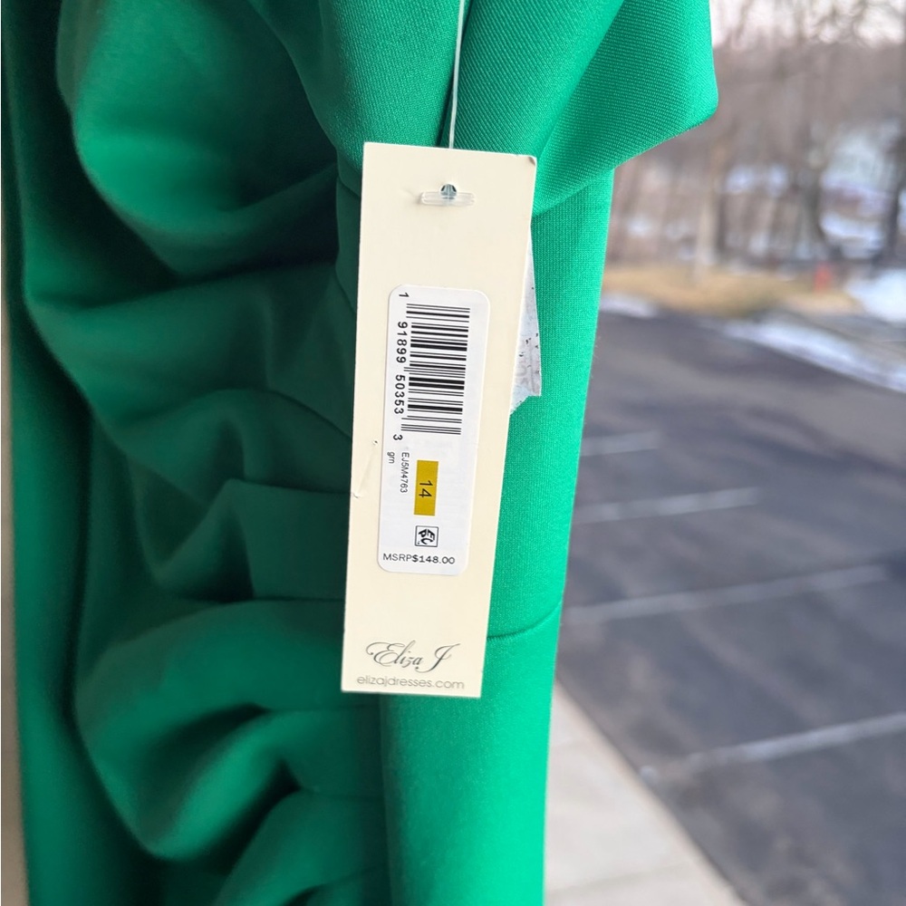 🆕🌿 Eliza J Emerald Green One-Shoulder Ruched Cocktail Dress Size 14 Party Formal - Picture 11 of 16